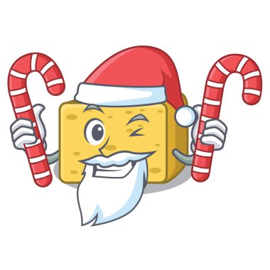 Santa ile şeker gouda peyniri maskot karikatür vektör çizim