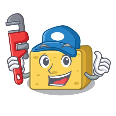 Tesisatçı gouda peyniri maskot karikatür vektör çizim