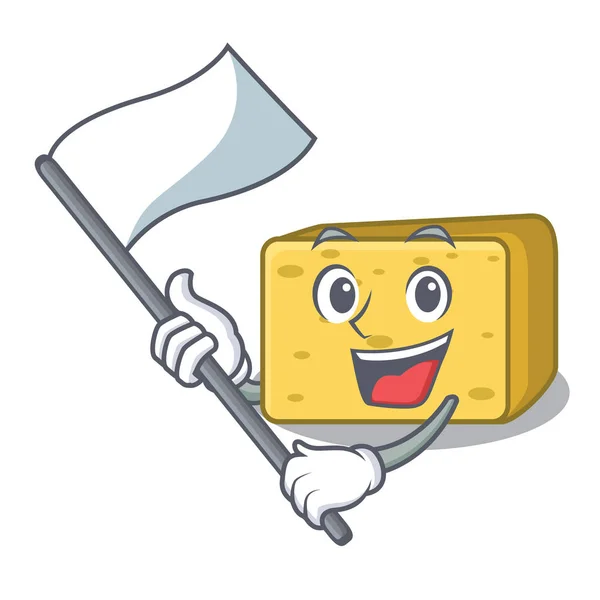 Avec Drapeau Gouda Fromage Mascotte Illustration Vectorielle Dessin Animé — Image vectorielle