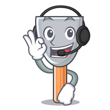 Kulaklık vintage macun bıçak ile maskot vektör çizim