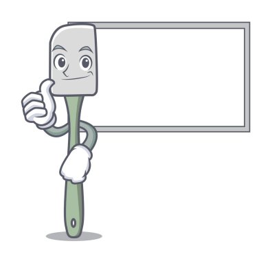 Başparmak yukarıya karakter karikatür vektör çizim yemek pişirmek için silikon spatula ile