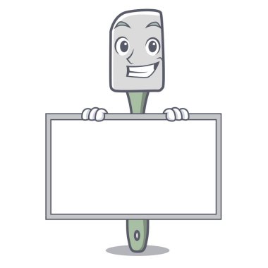 Karakter karikatür vektör çizim yemek pişirmek için Pano silikon spatula ile sırıtarak