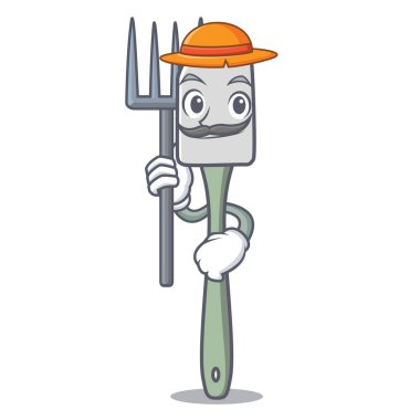 Çiftçi silikon spatula karakter karikatür vektör çizim yemek pişirmek için