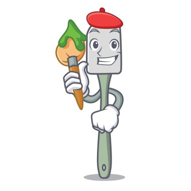 Sanatçı silikon spatula karakter karikatür vektör çizim yemek pişirmek için