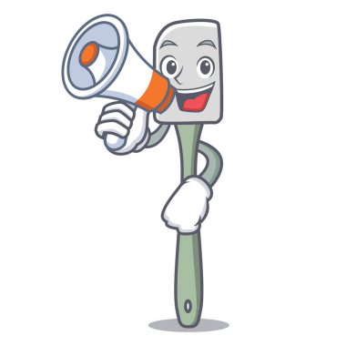 Megafon silikon spatula ile karakter karikatür vektör çizim yemek pişirmek için