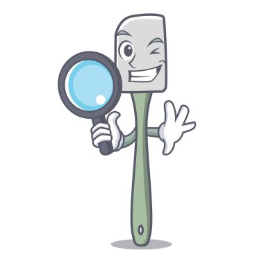 Dedektif silikon spatula mutfak mutfak eşyaları karakter karikatür vektör çizim