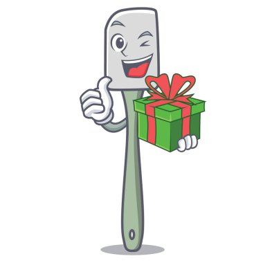 Aracı silikon spatula maskot karikatür vektör çizim yemek hediye ile