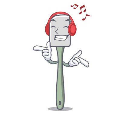 Aracı silikon spatula maskot karikatür vektör çizim pişirme müzik dinleme