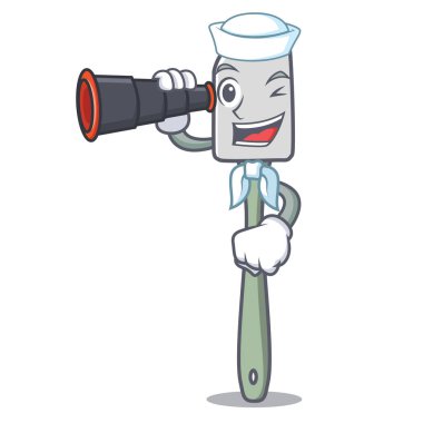 Denizci dürbün pişirme aracı silikon spatula maskot karikatür vektör çizim ile