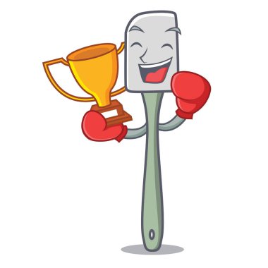 Boks şampiyonu maskot silikon spatula gıda vektör çizim karıştırma için