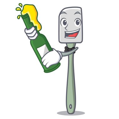 Bira maskot silikon spatula ile gıda vektör çizim karıştırma için