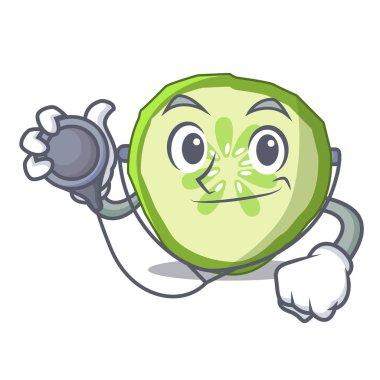 Doktor taze dilim salatalık karakter karikatür vektör çizim üzerinde