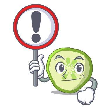 Karakter karikatür işareti taze dilim salatalık ile