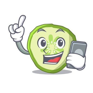 Telefon taze dilim salatalık ile karakter karikatür