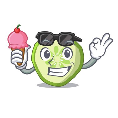 Dondurma ile dilimlenmiş salatalık hamburger madde karakter karikatür