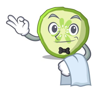 Garson maskot dilim salatalık sebze pişirmek için