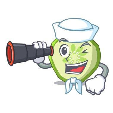 Denizci ile dürbün maskot dilim salatalık sebze pişirmek için