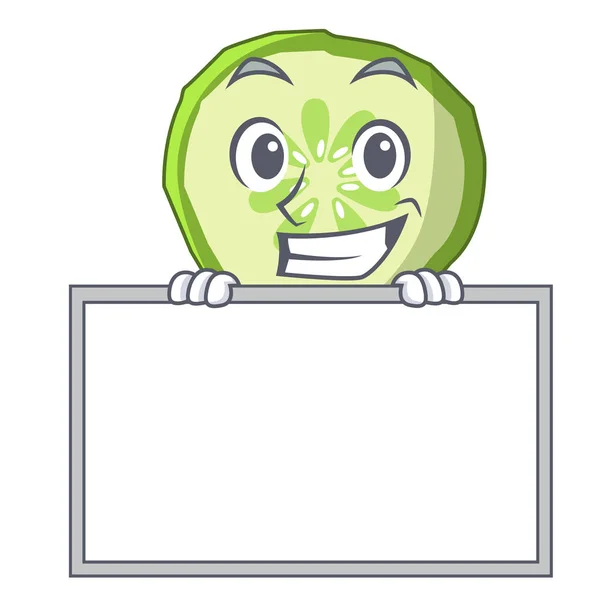 Sonriendo con tablero fresco rodaja de pepino en el personaje de dibujos animados — Vector de stock