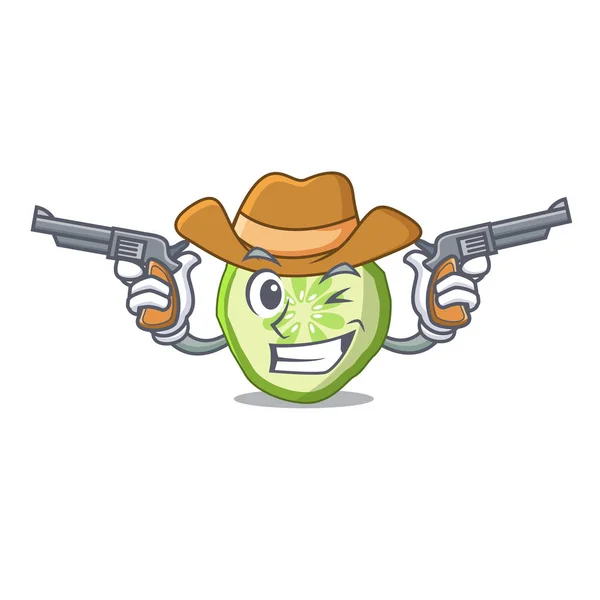 Cowboy tranche fraîche concombre sur personnage dessin animé — Image vectorielle