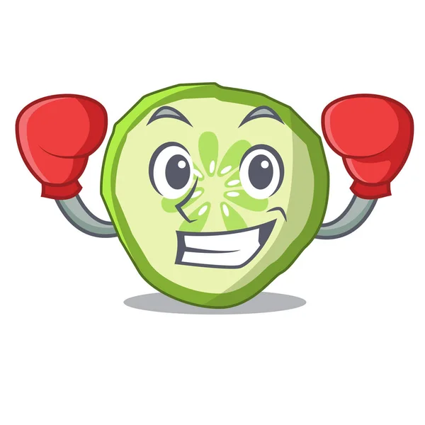 Boxing fresh slice cucumber on character cartoon — Stock Vector