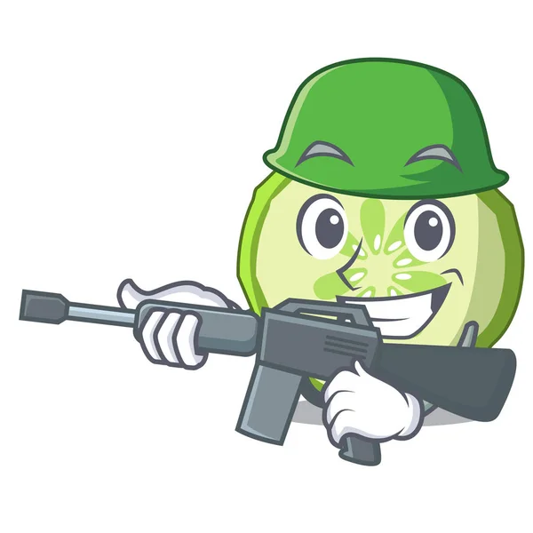 Exército pepino fatia fresca no desenho animado personagem — Vetor de Stock