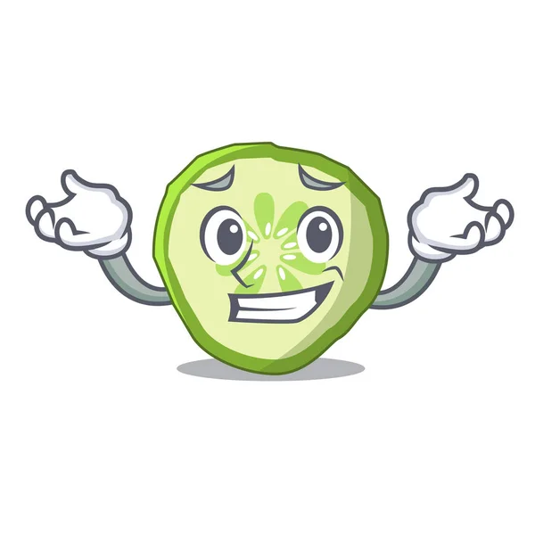 Caricatura de personaje de ingrediente de hamburguesa de pepino en rodajas sonrientes — Vector de stock