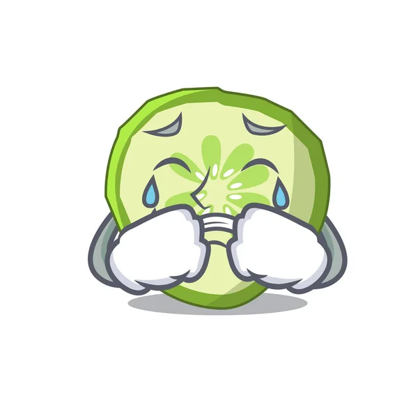 Mascotte pleurant tranche de concombre pour cuisiner des légumes — Image vectorielle