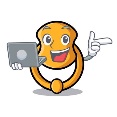 Karakter karikatür vektör illüstrasyon izole laptop kapı tokmağı ile
