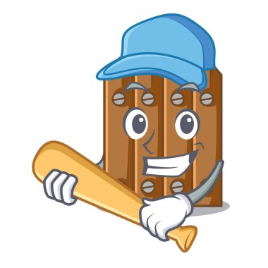 İskambil izole kahverengi ahşap çit beyzbol karakteri