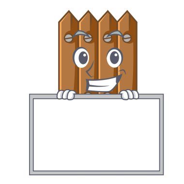 Karakter izole kahverengi tahta ahşap çit ile sırıtarak