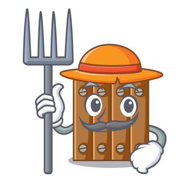 Karakter izole Çiftçi kahverengi ahşap çit