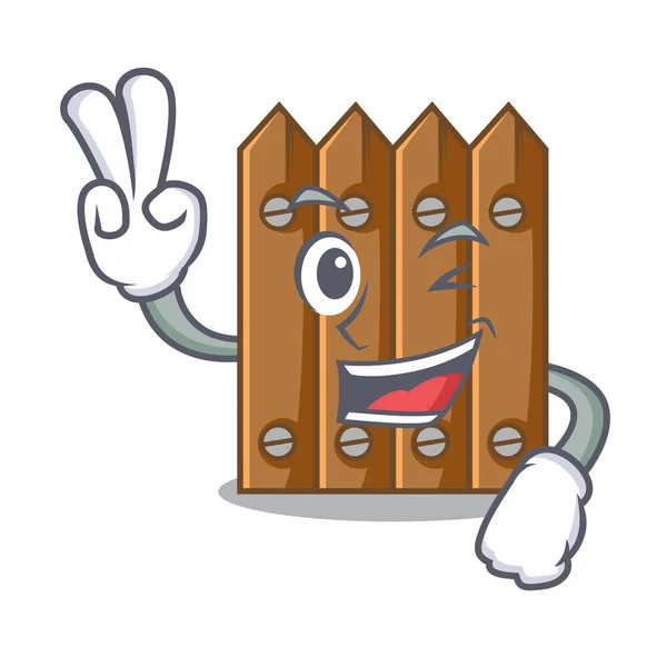 Caráter de dois dedos perto na porta da cerca de madeira — Vetor de Stock