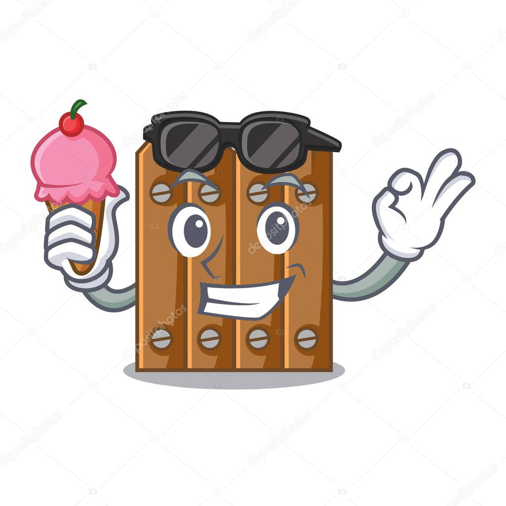 With ice cream character close up on wooden fence door
