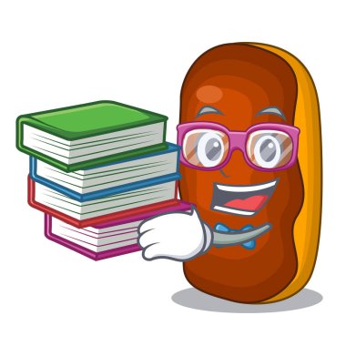 Öğrenci kitap karikatür kek pasta ile tereyağı çikolatalı vektör çizim dekore edilmiştir.