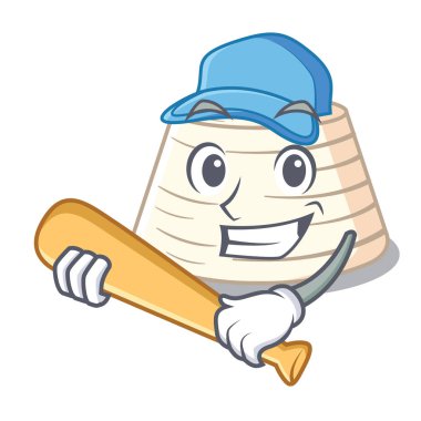 İskambil beyzbol ricotta peyniri simgesinde karakter karikatür vektör çizim