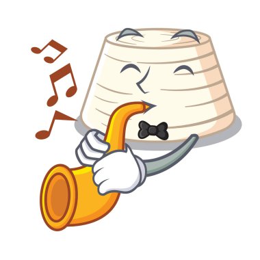 Maskot karikatür vektör çizim üzerinde trompet İtalyan ricotta peyniri ile