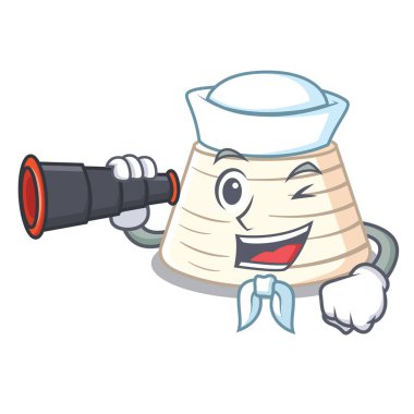 Denizci maskot karikatür vektör çizim üzerinde dürbün İtalyan ricotta peynirli