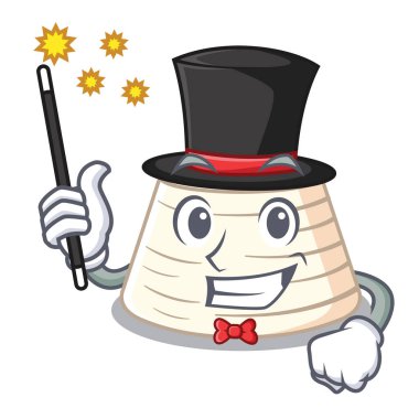 Sihirbaz taze ricotta peyniri maskot karikatür vektör çizim üzerinde