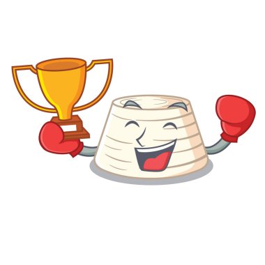 Kazanan taze ricotta peyniri maskot karikatür vektör çizim üzerinde boks