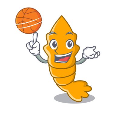 Bir karakter karikatür tarzı vektör çizim üzerinde basketbol karides ile