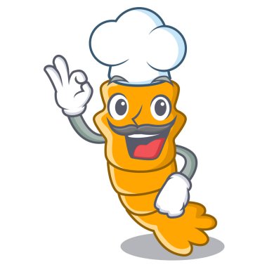 Şef taze çiğ karides karakter karikatür illüstrasyon vektör