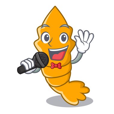 Şarkı maskot karikatür vektör illüstrasyon izole karides pişmiş