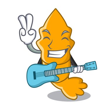 Gitarla maskot karikatür vektör illüstrasyon izole karides pişmiş