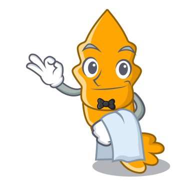 Garson maskot karikatür vektör illüstrasyon izole karides pişmiş