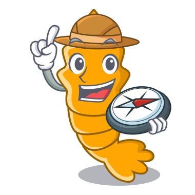Explorer maskot karikatür vektör illüstrasyon izole karides pişmiş