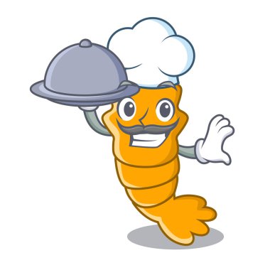 Şef gıda ile maskot karikatür vektör illüstrasyon izole karides pişmiş
