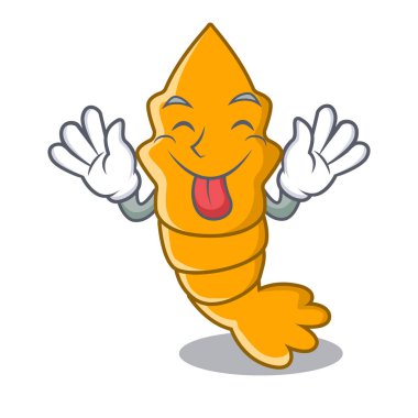 Haşlanmış taze çiğ karides maskot karikatür vektör çizim üzerinde dışarı dil