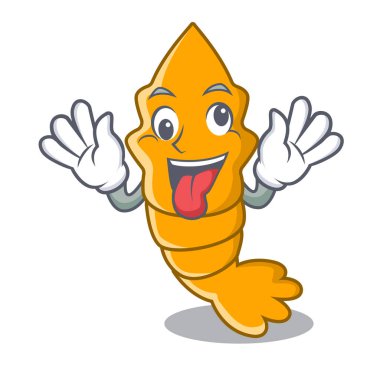 Deli taze çiğ karides maskot karikatür vektör çizim üzerinde atmak.