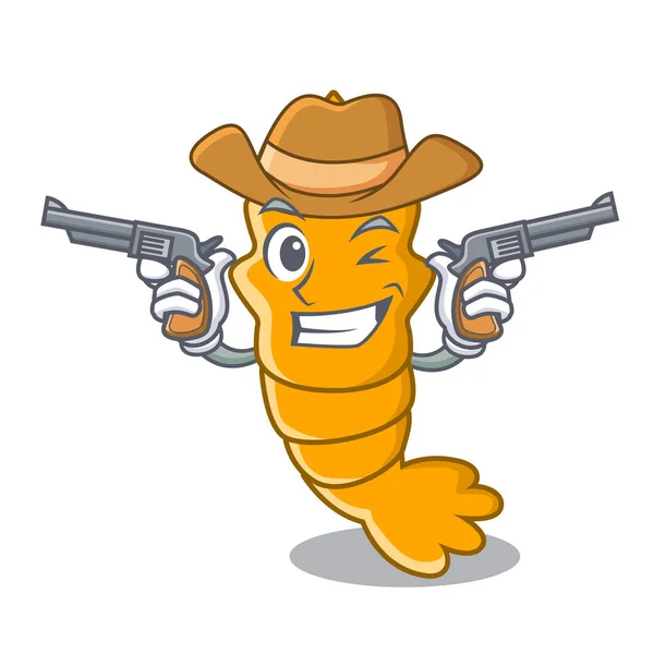 Cowboy Shrimps Character Cartoon Style Vector Illustration — Stock Vector
