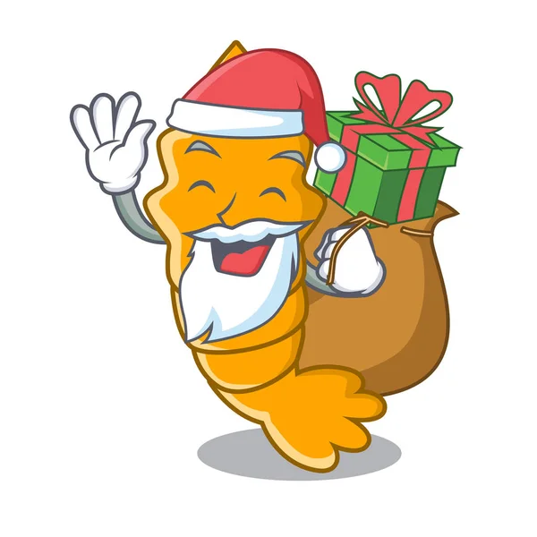 Santa Con Regalo Vapor Camarones Frescos Crudos Mascota Ilustración Vector — Vector de stock